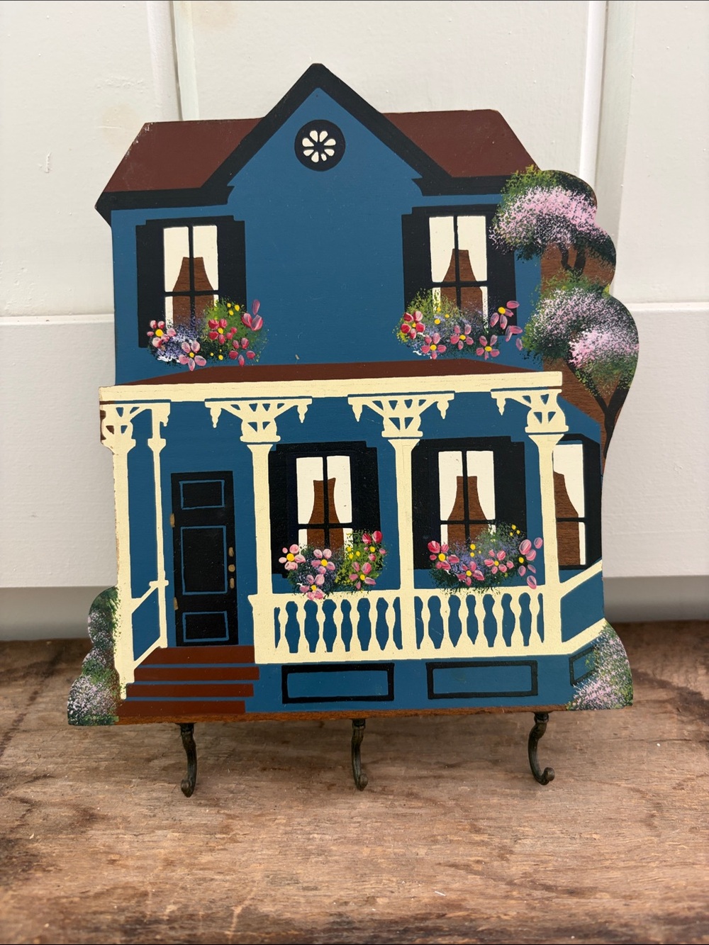 Handpainted Blue Victorian House Wall Hook for Keys